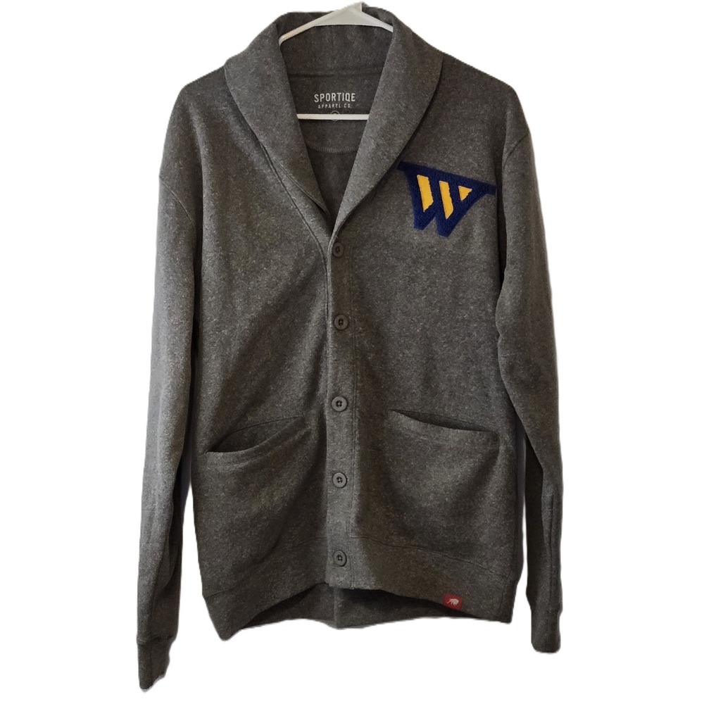 Sportiqe Apparel Co. WVU Mountaineers Gray Shawl Collar Cardigan Sweater Small
